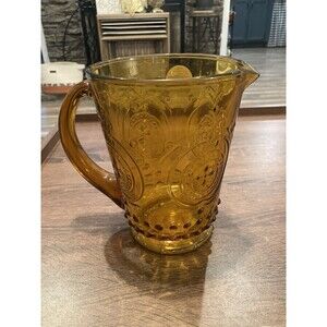 Pier 1 Amber Glass Water Tea Pitcher 7.5" New Indiana Tiara